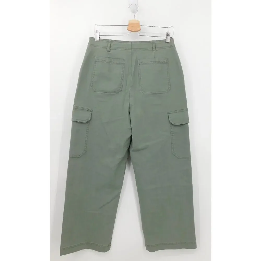 Z Supply Women's Green High Waist Twill Cotton Ankle Noah Cargo Pant Size‎ Large - Picture 3 of 6